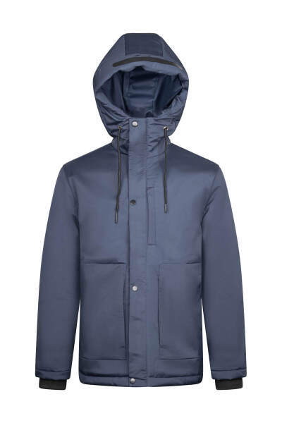 Lacivert Regular Fit Hakim Yaka Kapüşonlu Şişme Mont - 2