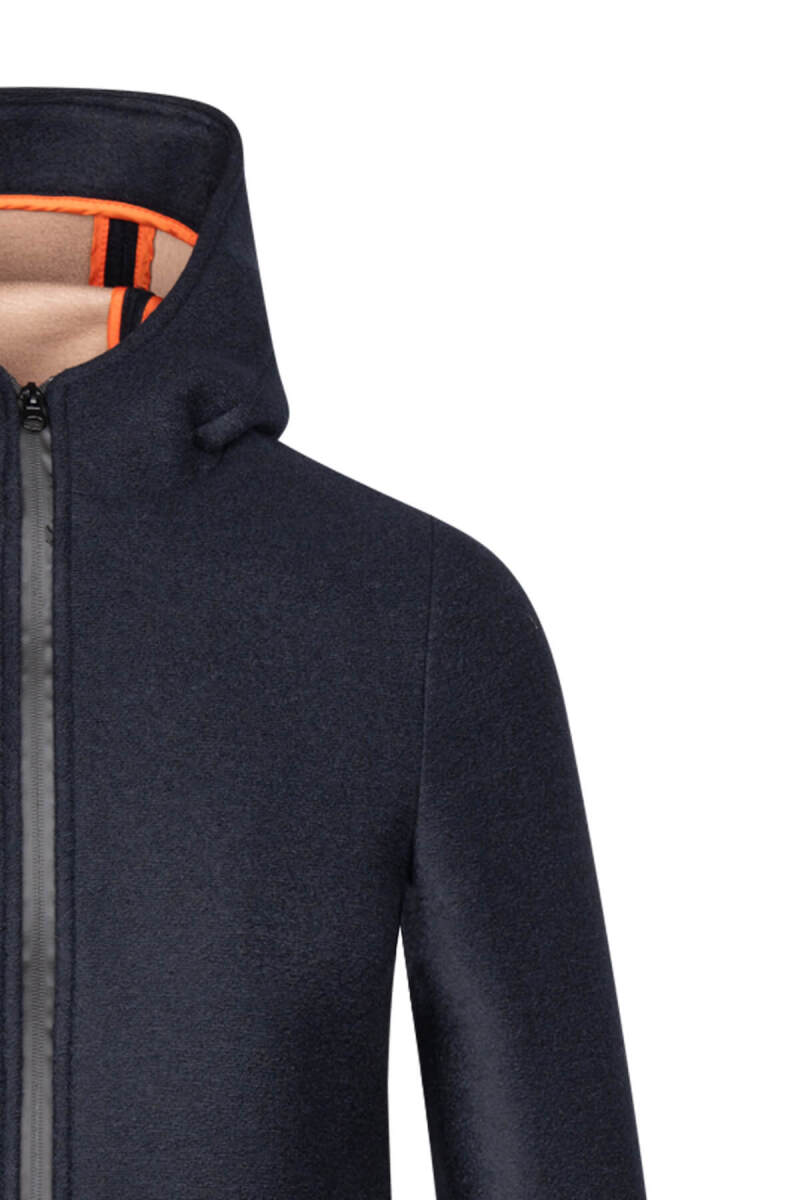 Lacivert Regular Fit Hakim Yaka Kapüşonlu Yünlü Kaşe Mont - Hatem Saykı (1)