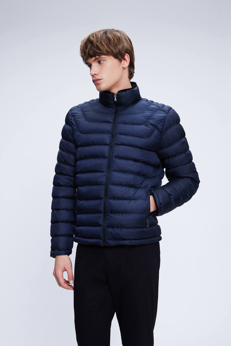 Lacivert Regular Fit Hakim Yaka Şişme Mont - Hatemoğlu