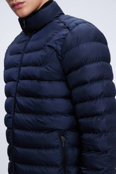 Lacivert Regular Fit Hakim Yaka Şişme Mont - 3