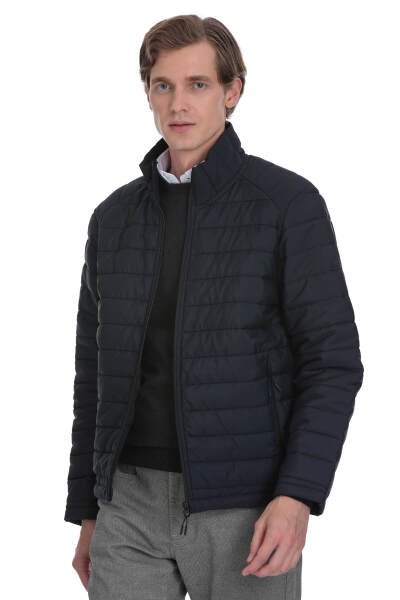 Lacivert Regular Fit Hakim Yaka Şişme Mont - 4