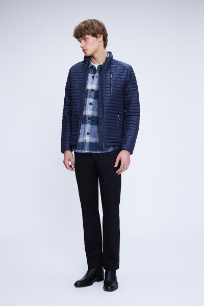 Lacivert Regular Fit Hakim Yaka Şişme Mont - 2