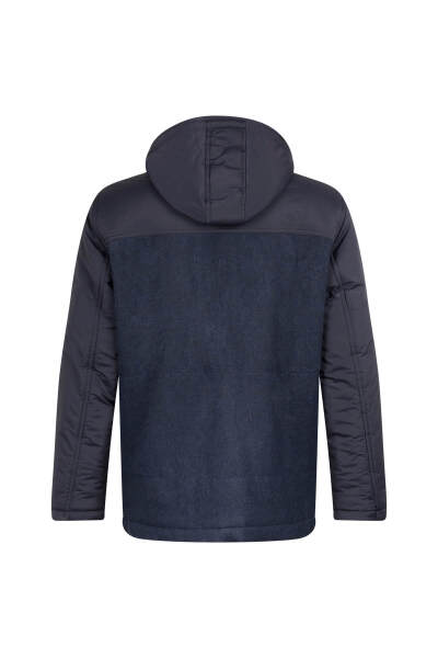 Lacivert Regular Fit Hakim Yaka Yünlü Kapüşonlu Şişme Mont - 3