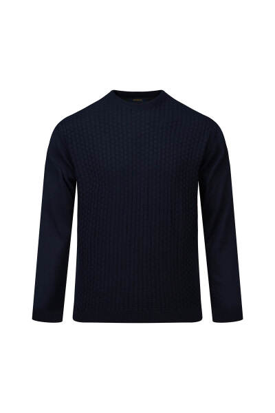 Lacivert Regular Fit Jakarlı Bisiklet Yaka Yünlü Kazak - 1