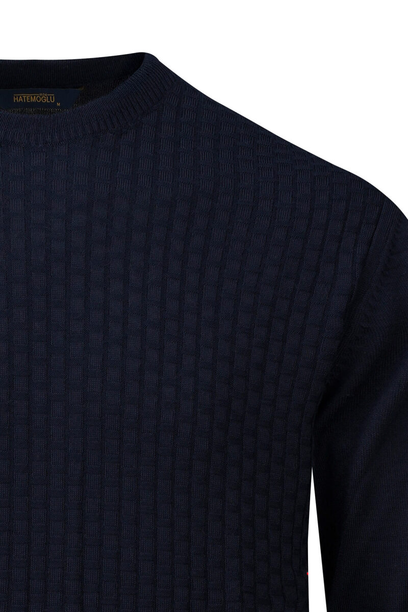 Lacivert Regular Fit Jakarlı Bisiklet Yaka Yünlü Kazak - Hatemoğlu (1)