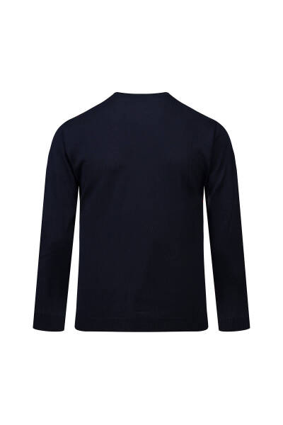 Lacivert Regular Fit Jakarlı Bisiklet Yaka Yünlü Kazak - 3