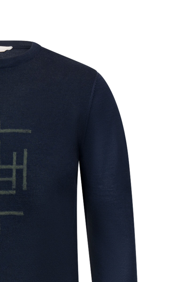 Lacivert Regular Fit Jakarlı Bisiklet Yaka Yünlü Triko Kazak - HATEM SAYKI (1)