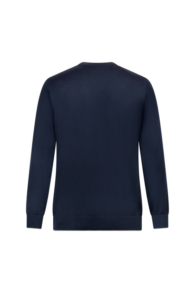 Lacivert Regular Fit Jakarlı Bisiklet Yaka Yünlü Triko Kazak - Hatemoğlu (1)