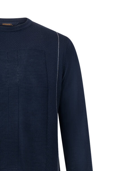 Lacivert Regular Fit Jakarlı Bisiklet Yaka Yünlü Triko Kazak - 3