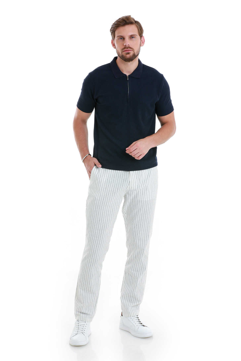 Lacivert Regular Fit Jakarlı Polo Yaka Fermuarlı Tişört - Hatem Saykı (1)