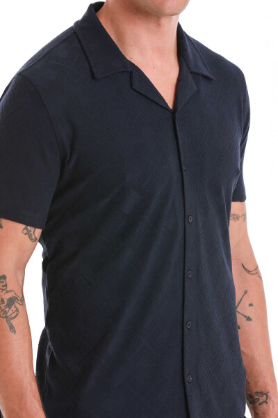 Lacivert Regular Fit Jakarlı Polo Yaka Pamuklu Tişört - 5