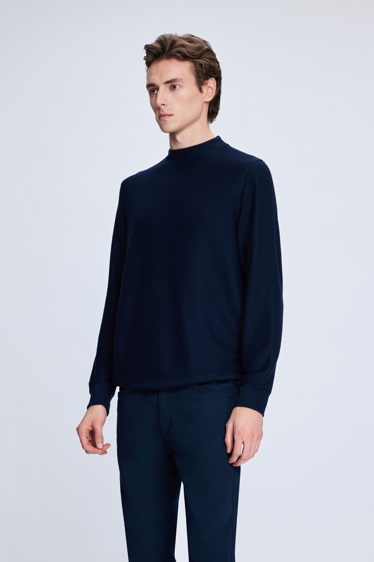 Lacivert Regular Fit Jakarlı Yarım Balıkçı Yaka Sweatshirt - 3