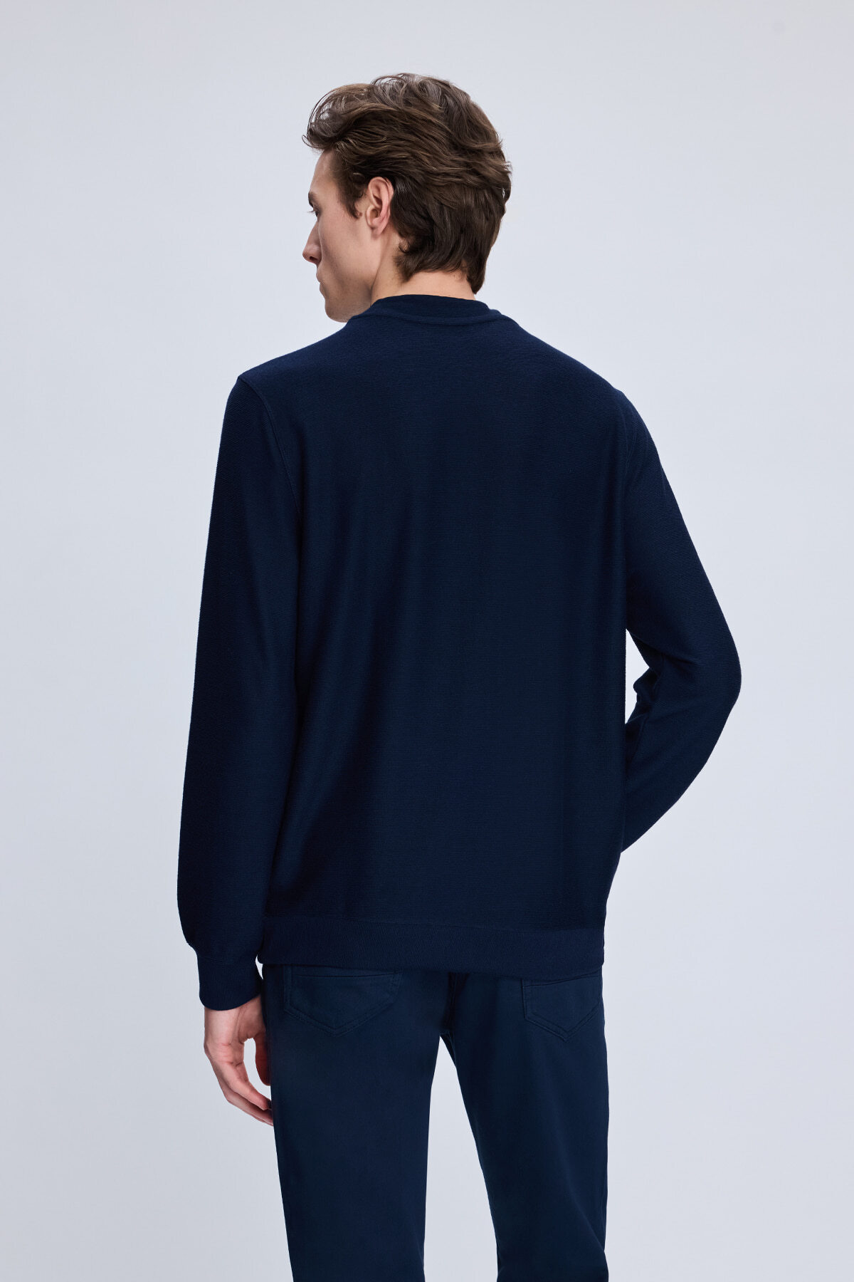 Lacivert Regular Fit Jakarlı Yarım Balıkçı Yaka Sweatshirt - 5