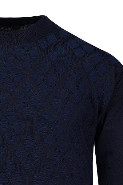 Lacivert Regular Fit Jakarlı Yarım Balıkçı Yaka Yünlü Kazak - 2