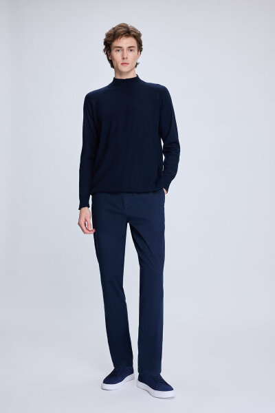 Lacivert Regular Fit Jakarlı Yarım Balıkçı Yaka Yünlü Kazak - 2