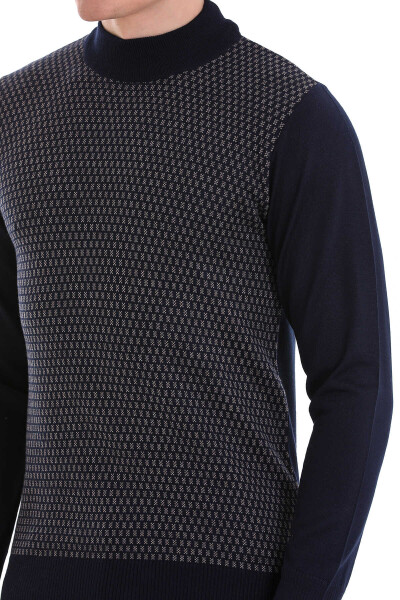 Lacivert Regular Fit Jakarlı Yarım Balıkçı Yaka Yünlü Triko Kazak - 10