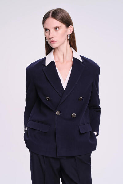 Saykı Woman Lacivert Regular Fit Kruvaze Kadın Ceket - 2