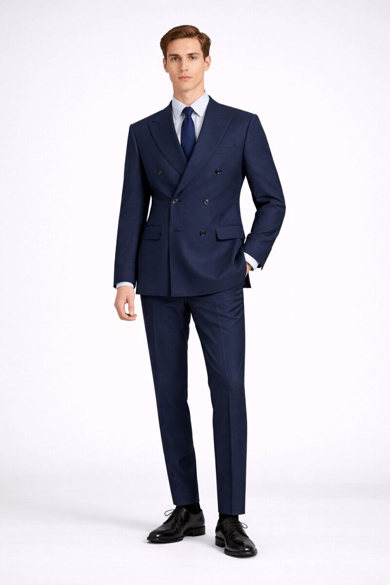 Lacivert Regular Fit Kruvaze Takım Elbise