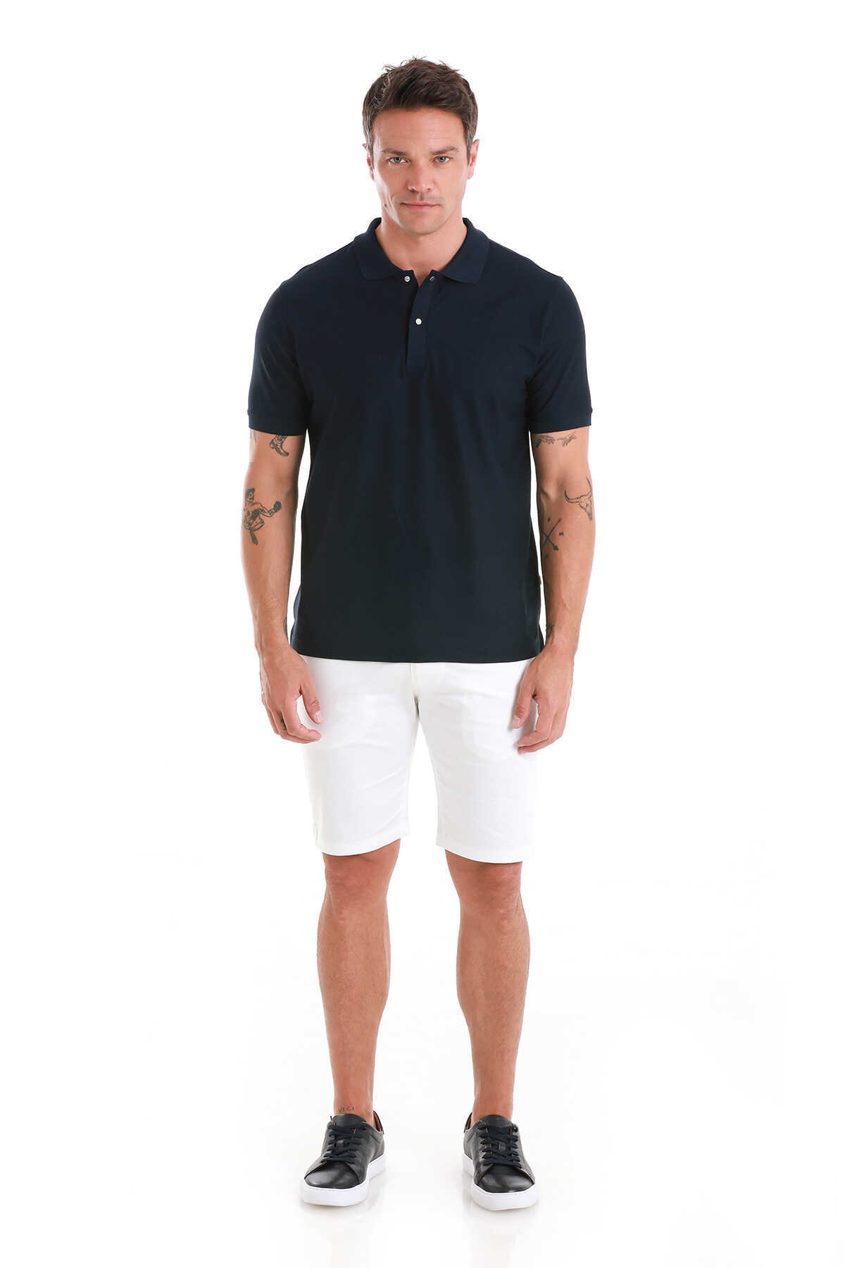 Lacivert Regular Fit Merserize Polo Yaka Pamuklu Tişört - 2