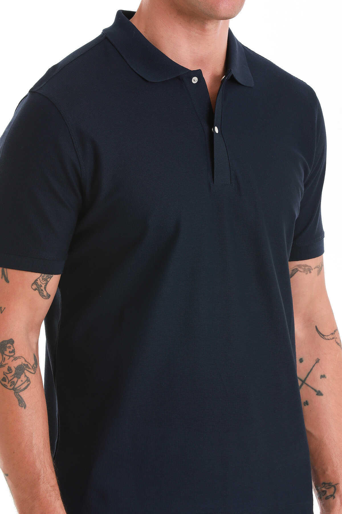 Lacivert Regular Fit Merserize Polo Yaka Pamuklu Tişört - 5