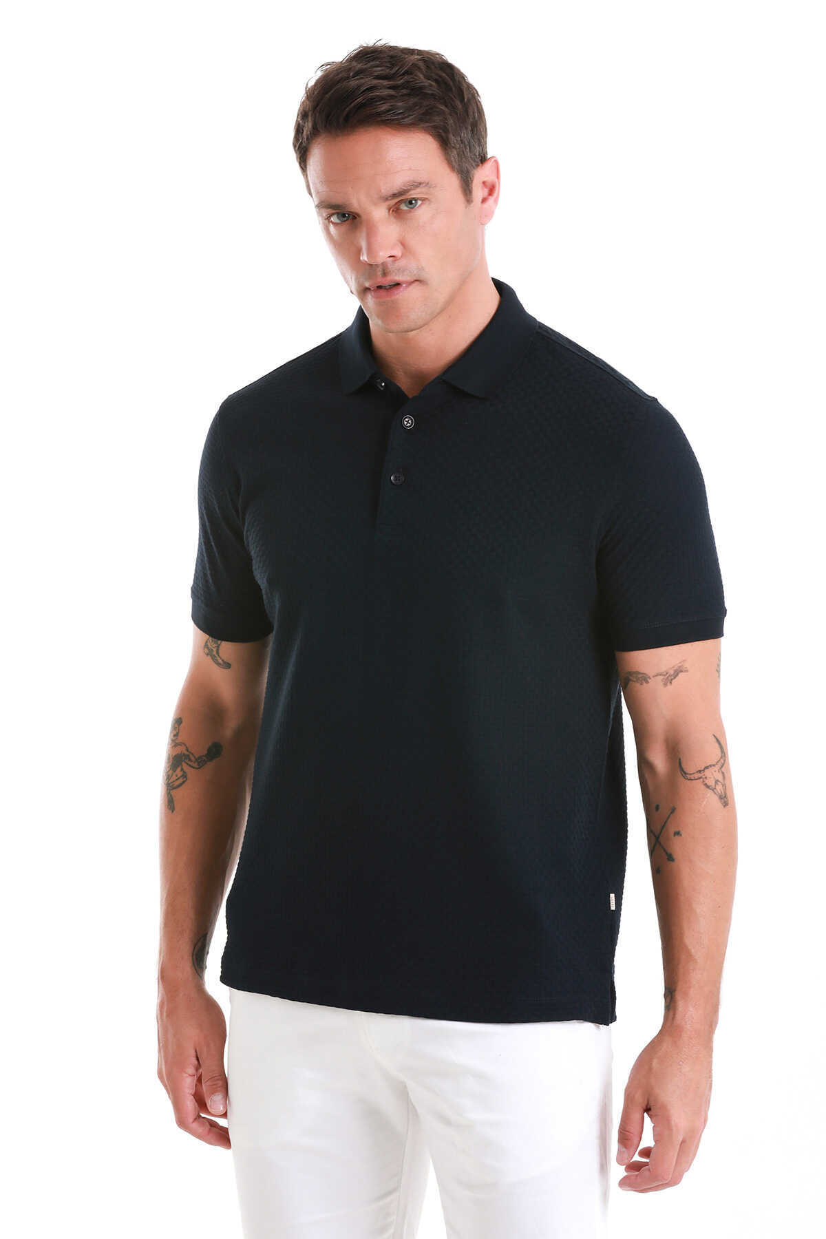 Lacivert Regular Fit Merserize Polo Yaka Pamuklu Tişört - 1