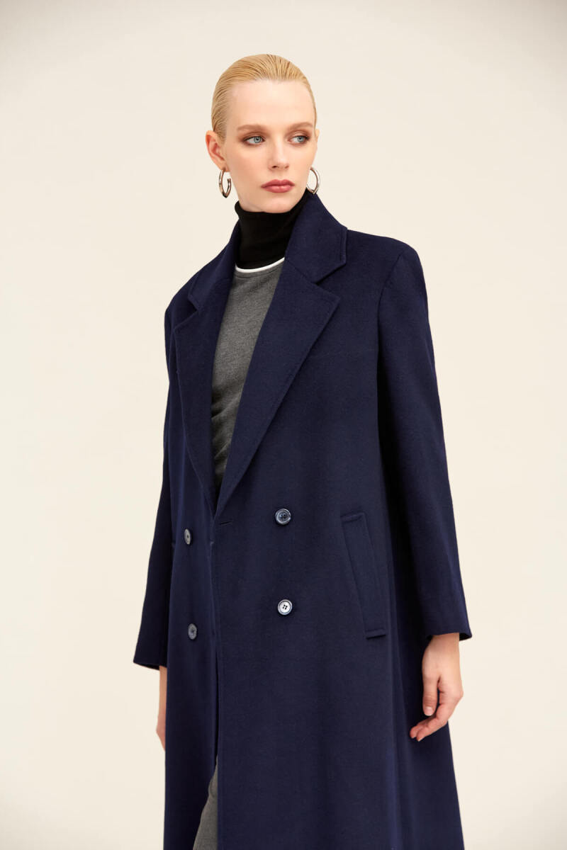 Saykı Woman Lacivert Regular Fit Mono Yaka Kaşe Manto - Hatemoğlu (1)