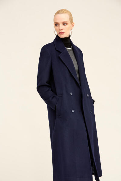 Saykı Woman Lacivert Regular Fit Mono Yaka Kaşe Manto - 3