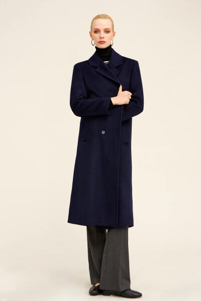 Saykı Woman Lacivert Regular Fit Mono Yaka Kaşe Manto - 4