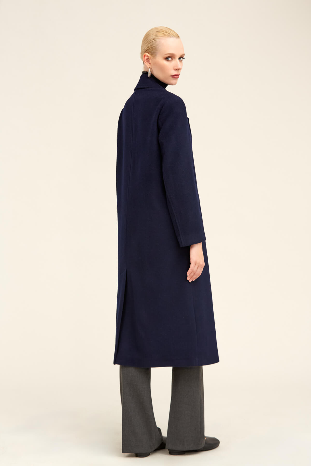 Saykı Woman Lacivert Regular Fit Mono Yaka Kaşe Manto - 6