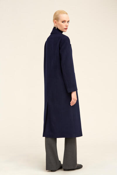 Saykı Woman Lacivert Regular Fit Mono Yaka Kaşe Manto - 6