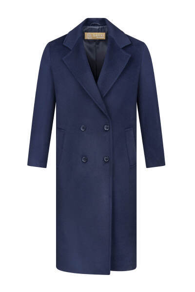 Saykı Woman Lacivert Regular Fit Mono Yaka Kaşe Manto - 8