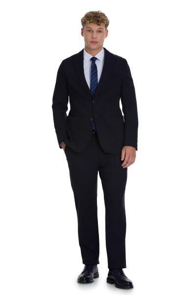 Lacivert Regular Fit Mono Yaka Pamuklu Takım Elbise 