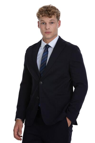 Lacivert Regular Fit Mono Yaka Pamuklu Takım Elbise - 2