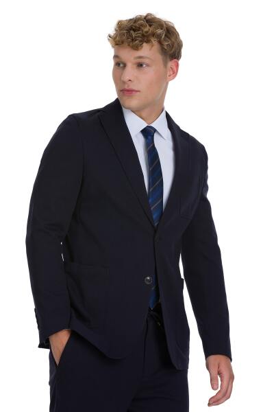 Lacivert Regular Fit Mono Yaka Pamuklu Takım Elbise - 3