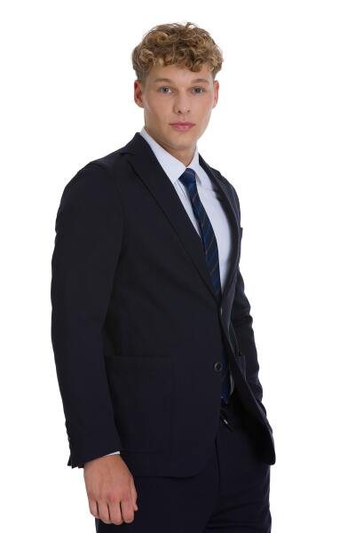 Lacivert Regular Fit Mono Yaka Pamuklu Takım Elbise - 4