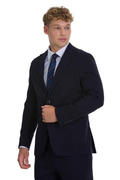 Lacivert Regular Fit Mono Yaka Pamuklu Takım Elbise - 5