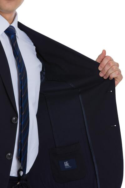 Lacivert Regular Fit Mono Yaka Pamuklu Takım Elbise - 6