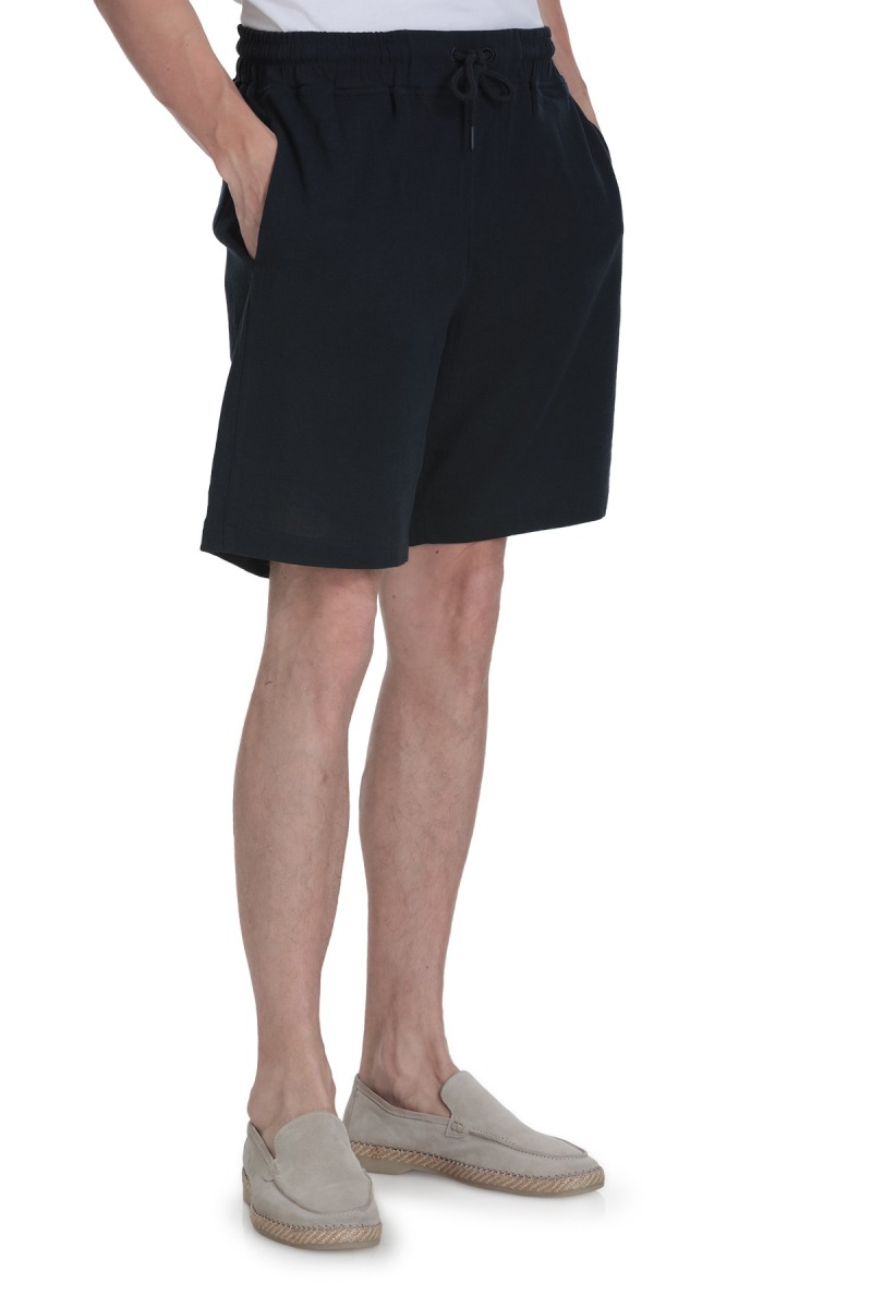 Lacivert Regular Fit Pamuklu Basic Örme Yandan Cepli Şort - Saykı