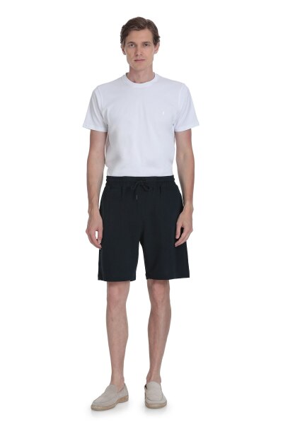 Lacivert Regular Fit Pamuklu Basic Örme Yandan Cepli Şort - 2