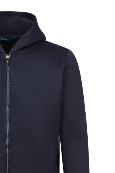 Lacivert Regular Fit Pamuklu Tam Fermuarlı Kapüşonlu Sweatshirt - 3