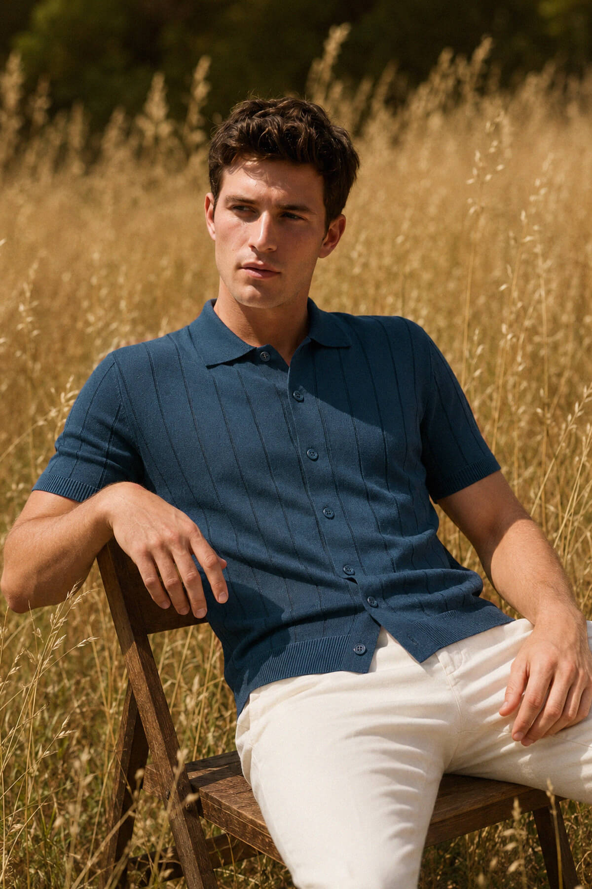 Lacivert Regular Fit Polo Yaka Düğmeli Tişört - 1