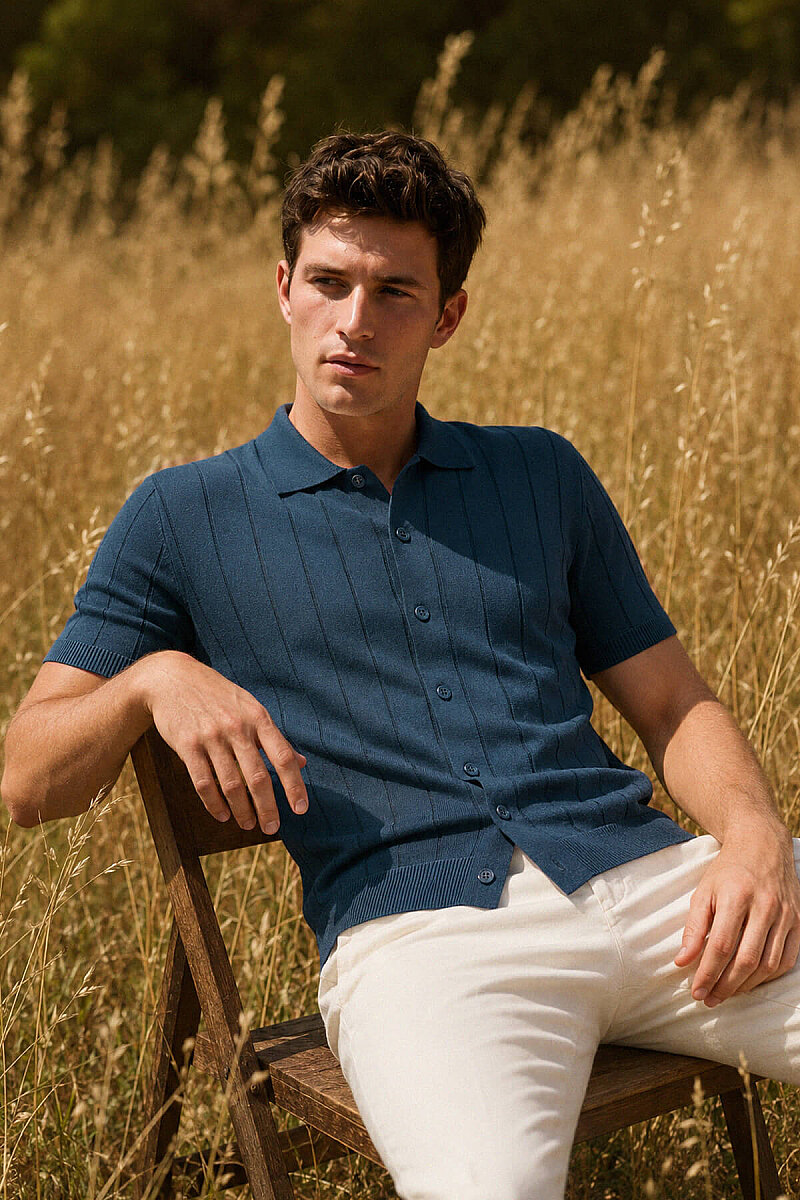 Lacivert Regular Fit Polo Yaka Düğmeli Tişört