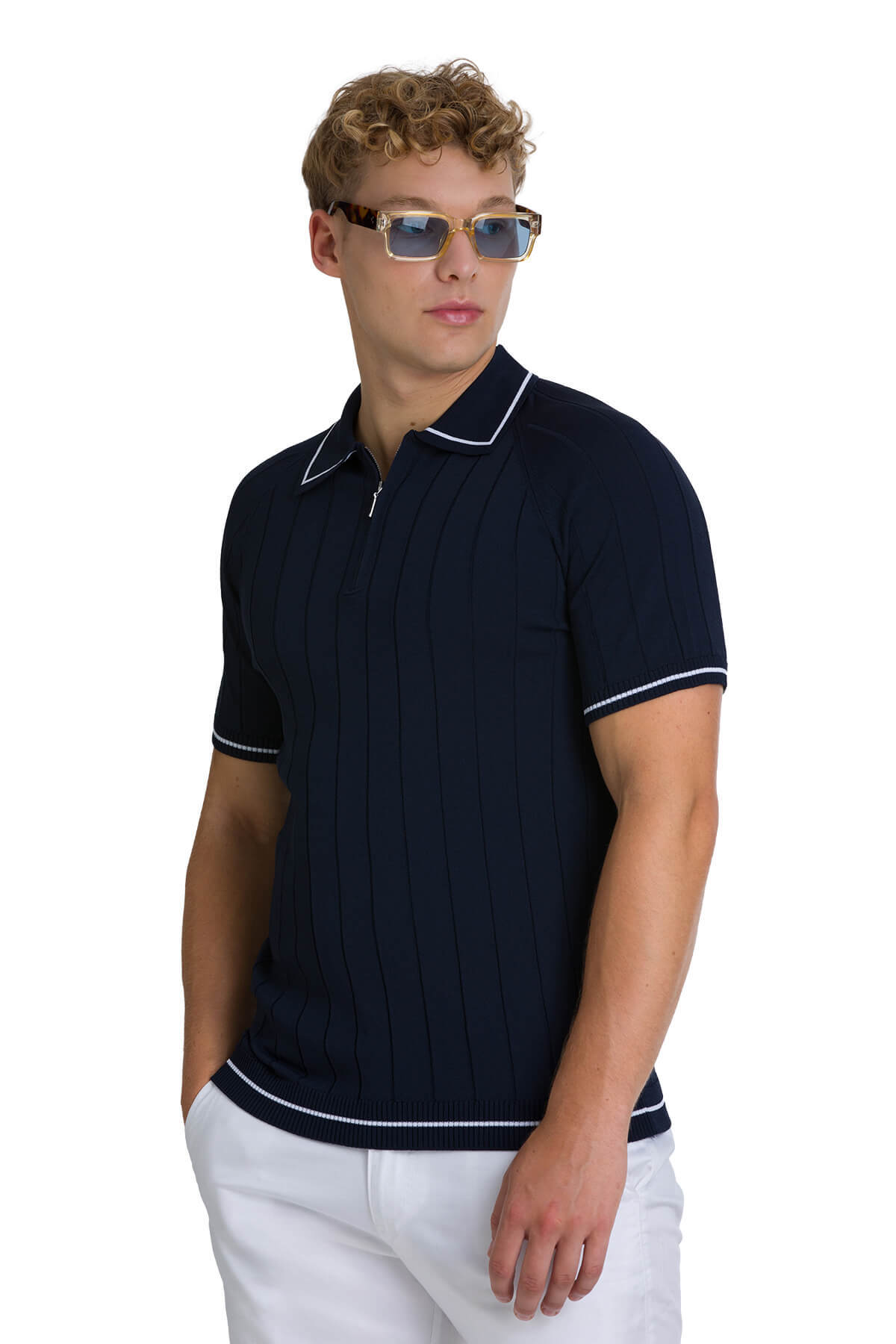 Lacivert Regular Fit Polo Yaka Rayon Tişört - 3