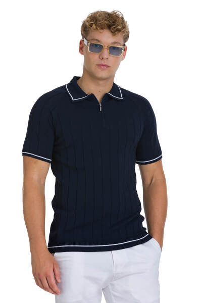 Lacivert Regular Fit Polo Yaka Rayon Tişört - 5