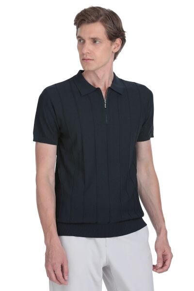 Lacivert Regular Fit Polo Yaka Rayon Tişört - 3