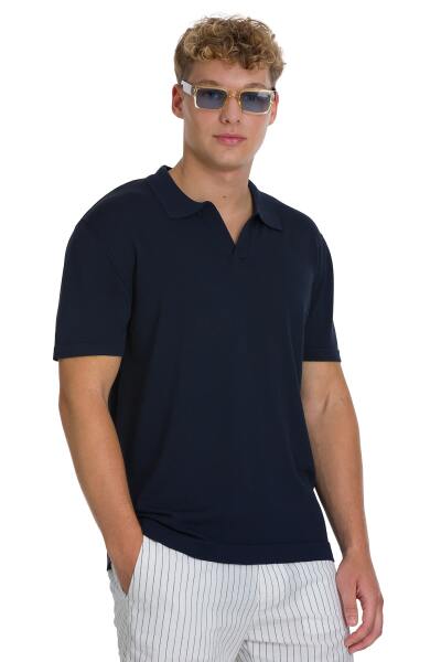 Lacivert Regular Fit Polo Yaka Rayon Tişört 