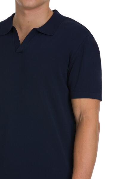 Lacivert Regular Fit Polo Yaka Rayon Tişört - 4