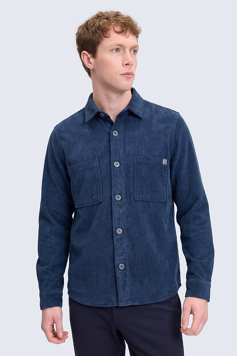 Lacivert Regular Fit Shacket Uzun Kol Fitilli Kadife Gömlek
