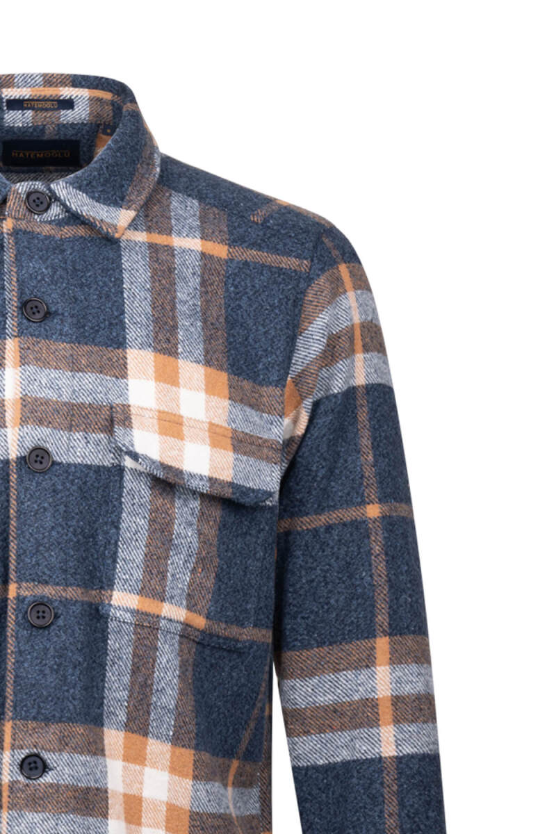 Lacivert Regular Fit Shacket Uzun Kol Pamuklu Kareli Gömlek - Hatemoğlu (1)