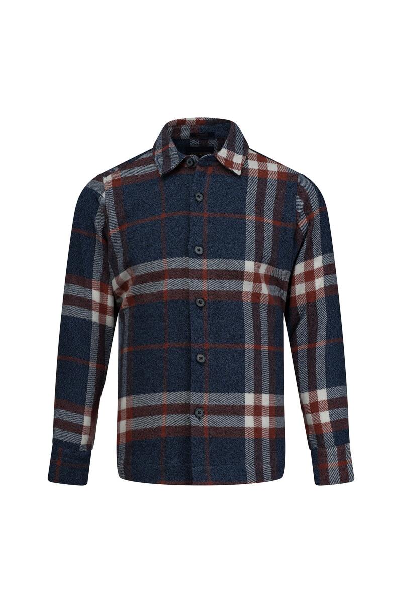 Lacivert Regular Fit Shacket Uzun Kollu Pamuklu Kareli Gömlek